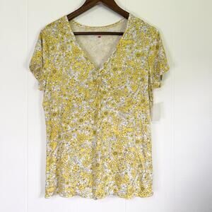 Bongo Yellow Floral Vintage Lettuce Hem Scrunch Shirt Women's XL